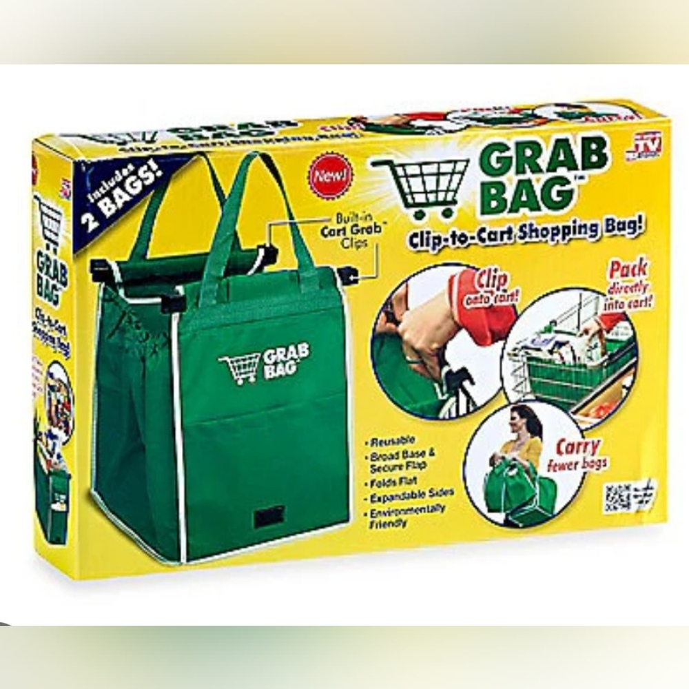 3 Bags Total~Original Grab Bags~Grocery Cart Clips~Green~Without Box